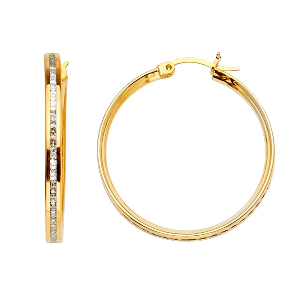 14KT Gold CZ Fancy Hoop Earrings
